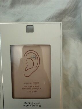 Sterling Silver Zirconia helix Ear Piercing Studs - Clear